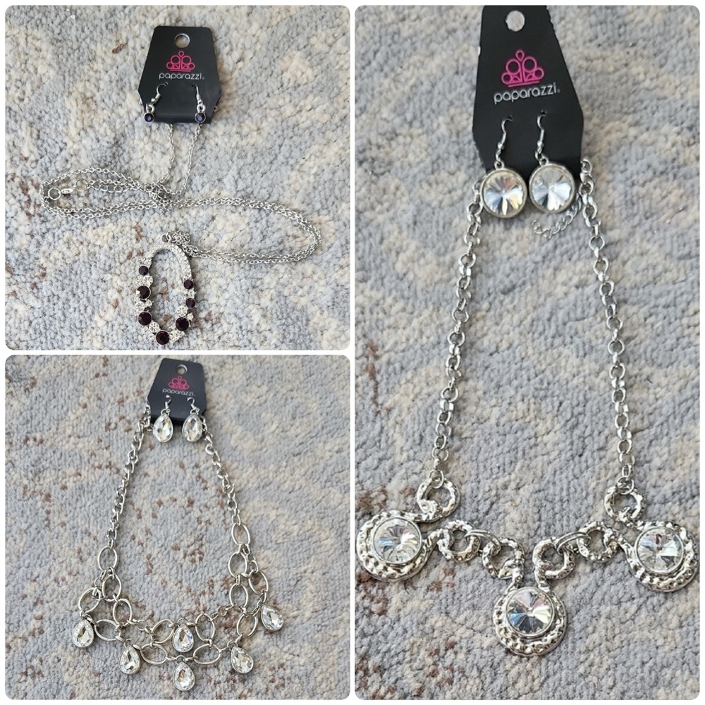 Paparazzi Necklace Earring Sets Three Pair Bundle Silver